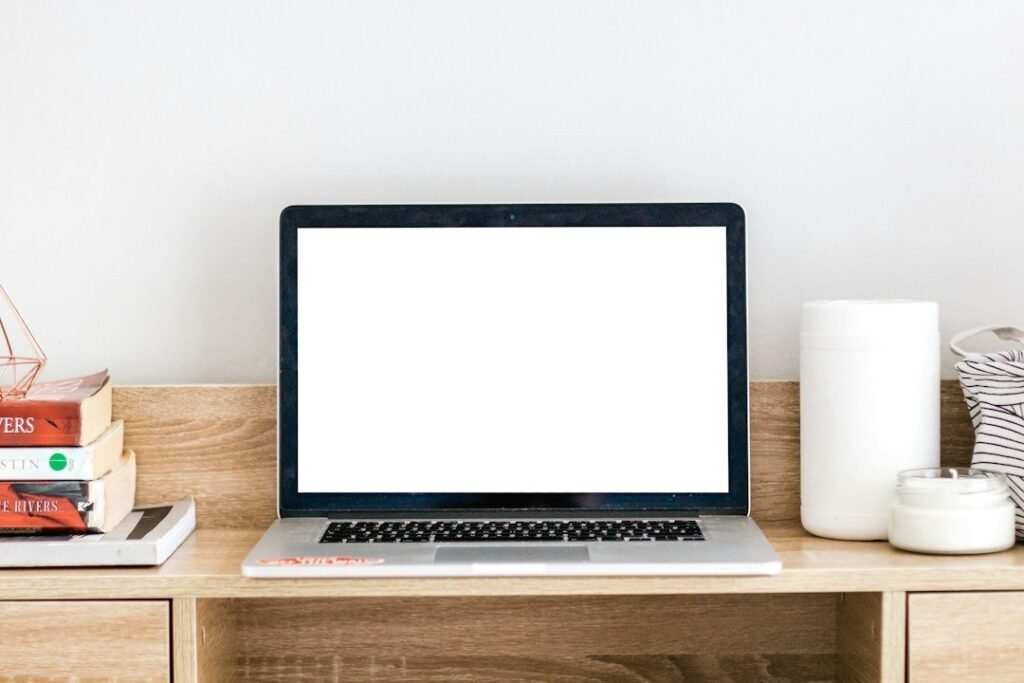 Laptop on a desk illustrating online content creation and copyright awareness